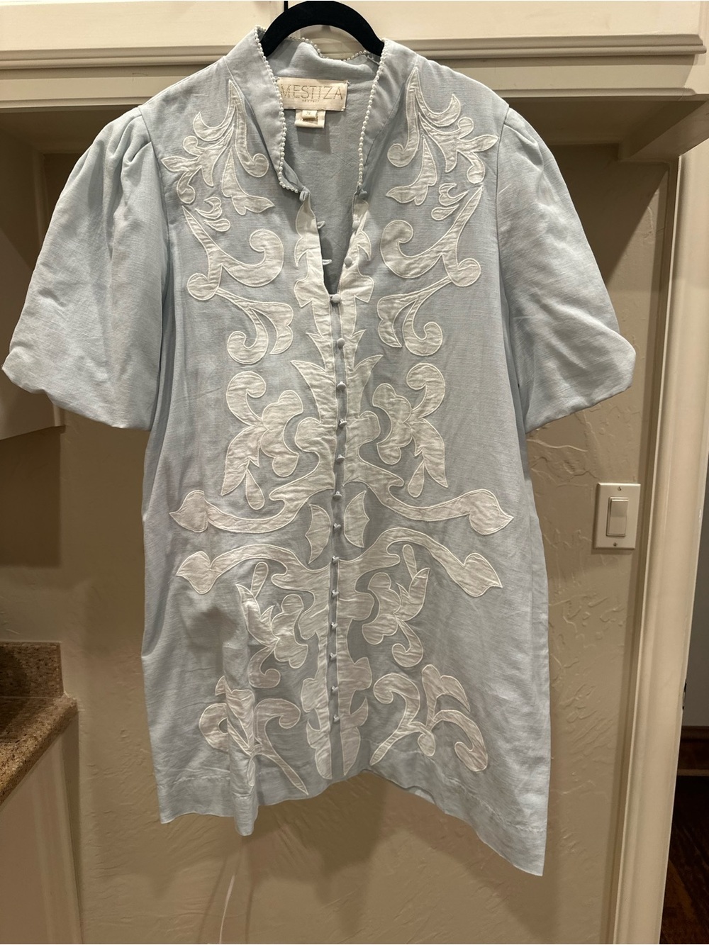 Mestiza New York Light Blue Embroidered Short-Sleeve Dress